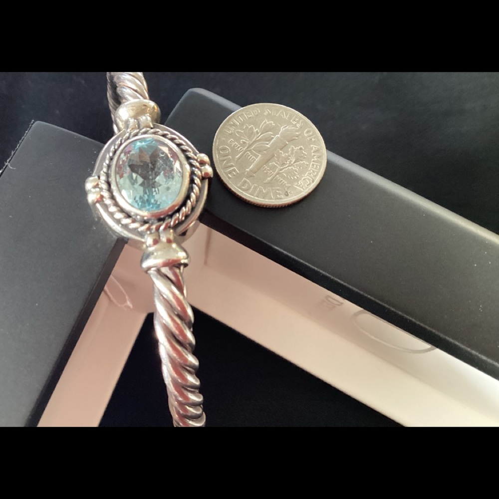 Sterling silver bracelet, blue stone, marks 925, INDO, 8” around with 1” opening